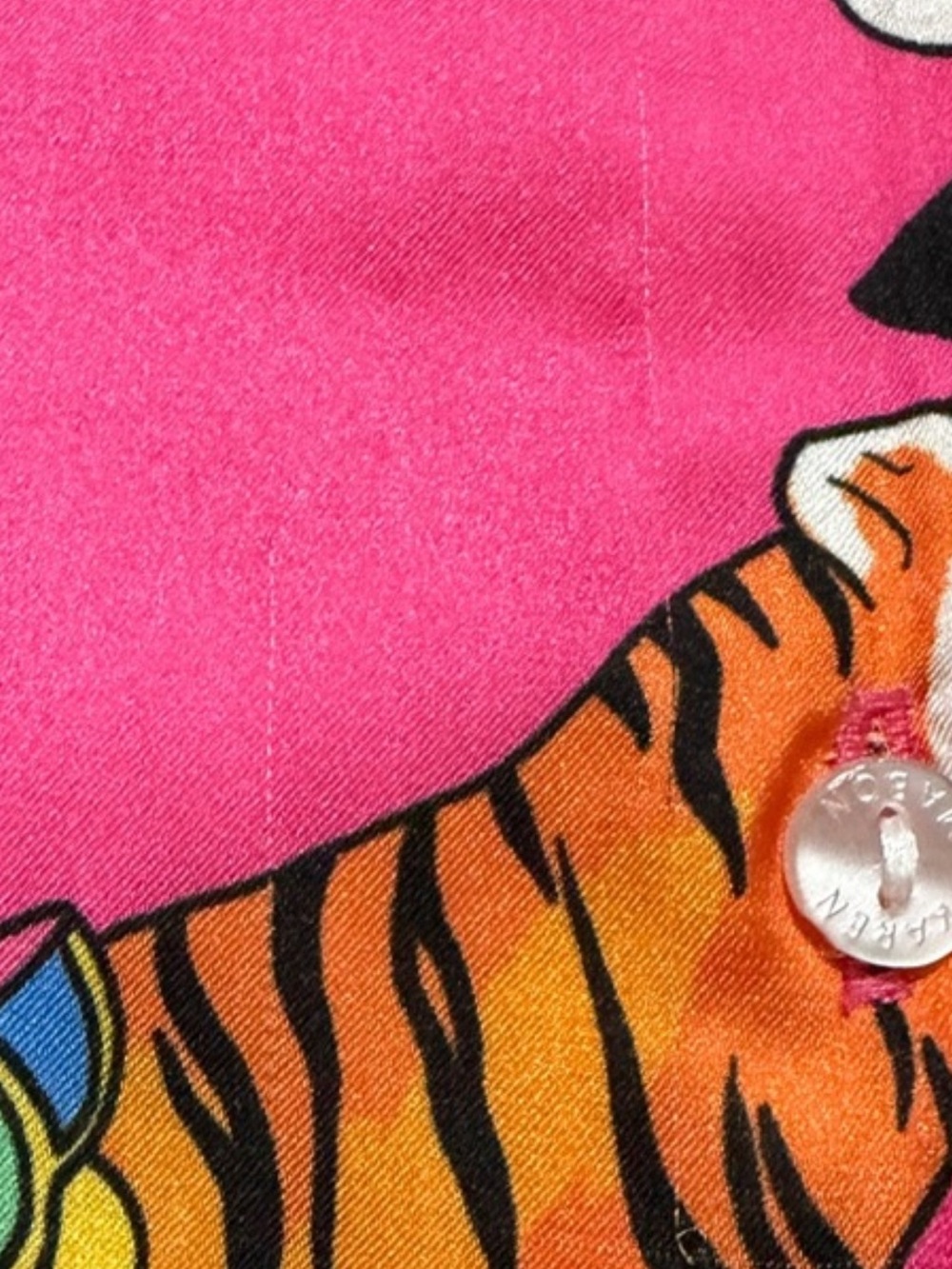 Karen Mabon Silky Satin Pajama Set Pink Animals Carousel - Picture 9 of 9